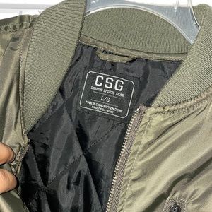 Green bomber jacket.